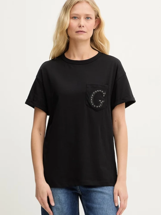 Zdjęcie produktu Guess t-shirt damski bawełniany czarny