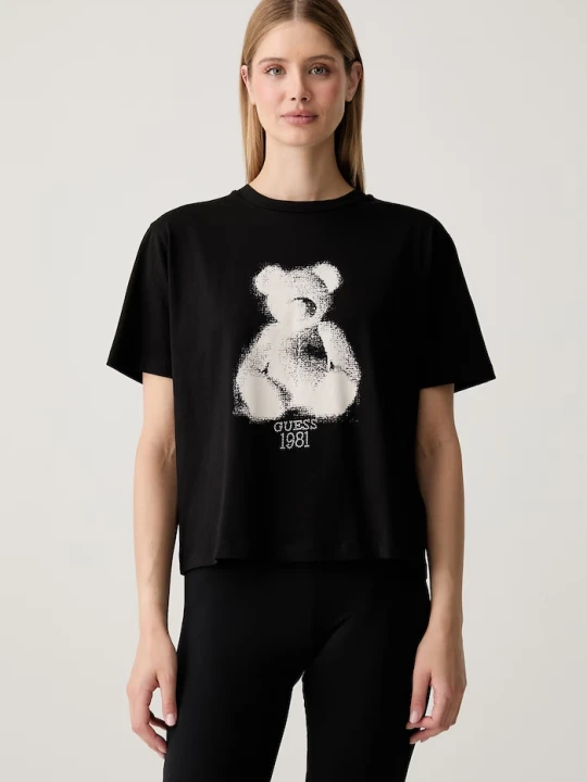 Zdjęcie produktu Guess T-shirt damski bawełniany BEAR czarny