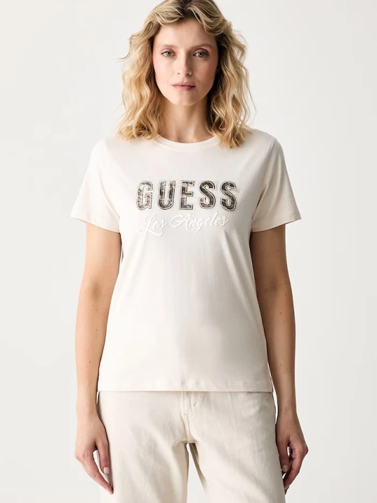 Zdjęcie produktu Guess T-shirt damski bawełniany beżowy