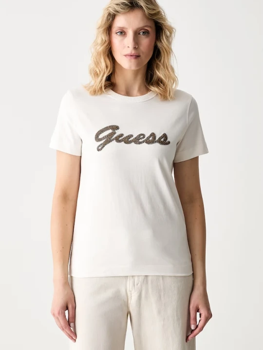 Zdjęcie produktu Guess T-shirt damski bawełniany beżowy
