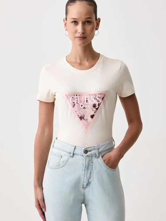 Zdjęcie produktu Guess T-shirt damski bawełniany beżowy