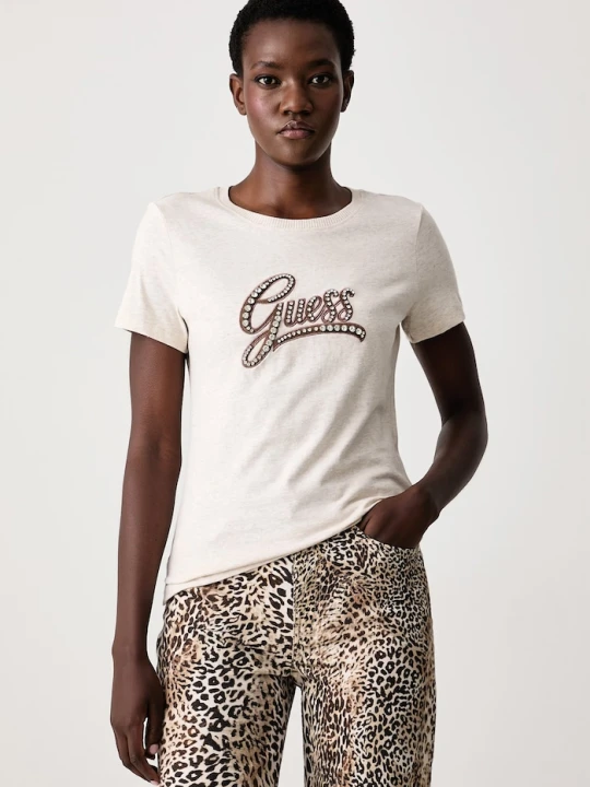 Zdjęcie produktu Guess T-shirt damski bawełniany beżowy
