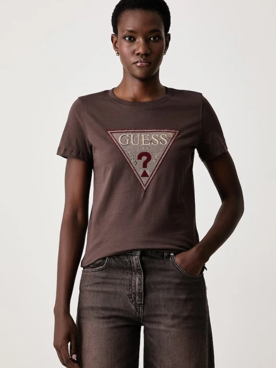 Zdjęcie produktu Guess T-shirt damski bawełniany brązowy