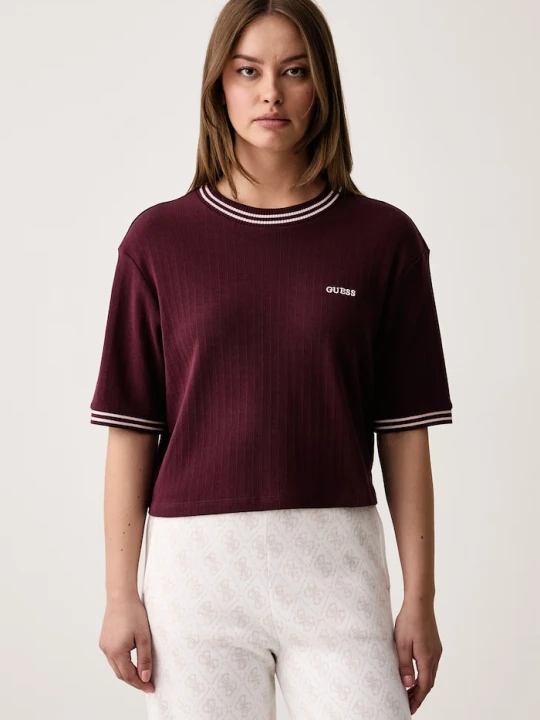 Zdjęcie produktu Guess T-shirt damski bawełniany MURIEL bordowy