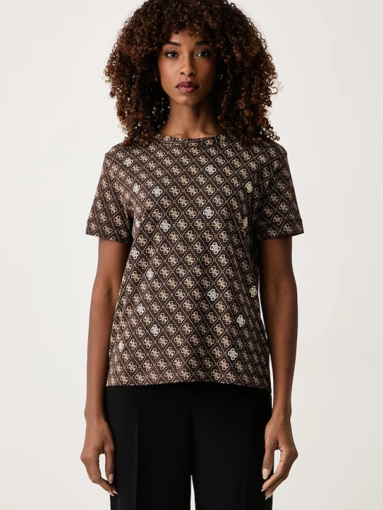 Zdjęcie produktu Guess T-shirt damski bawełniany RHOMBUS brązowy