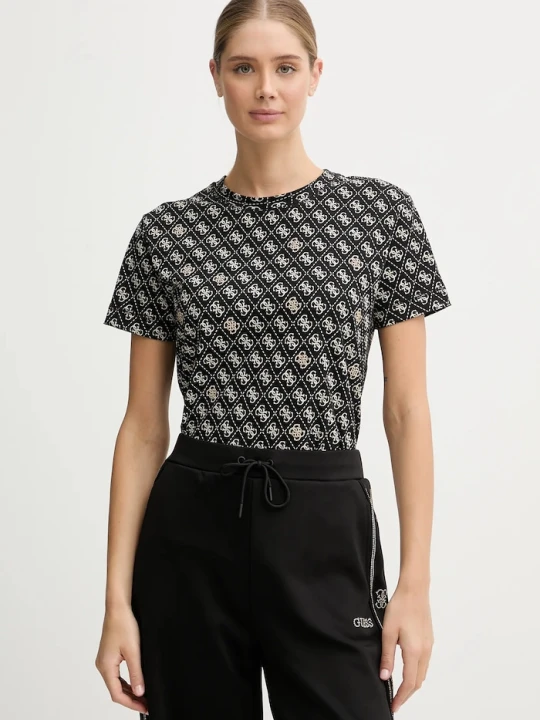 Zdjęcie produktu Guess T-shirt damski bawełniany RHOMBUS czarny