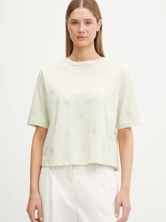 Zdjęcie produktu Guess T-shirt damski bawełniany SILVY zielony
