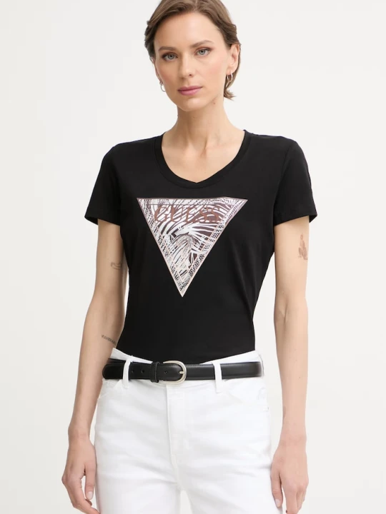 Zdjęcie produktu Guess T-shirt damski bawełniany z elastanem czarny