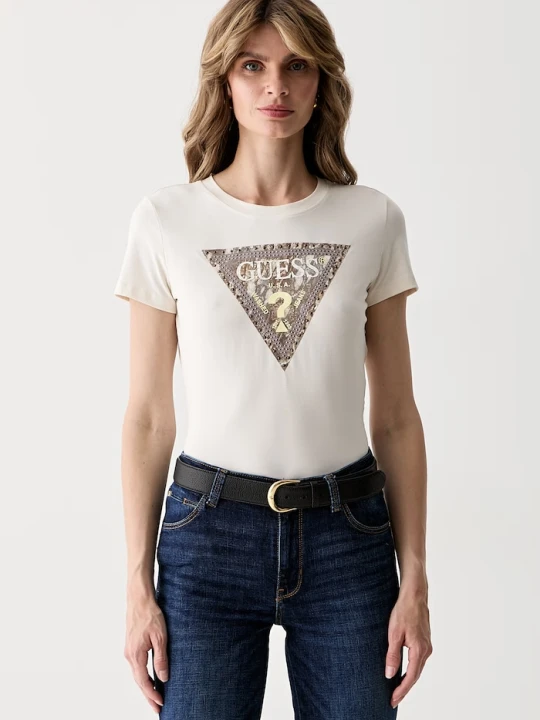 Zdjęcie produktu Guess T-shirt damski bawełniany z elastanem beżowy