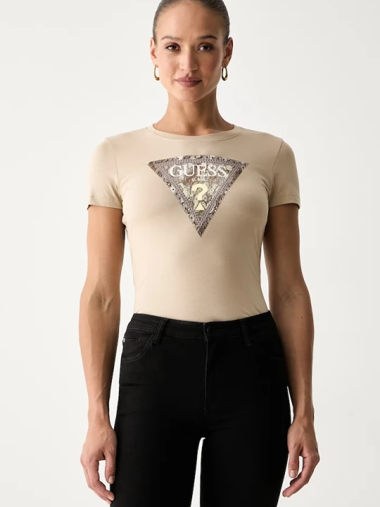 Zdjęcie produktu Guess T-shirt damski bawełniany z elastanem beżowy