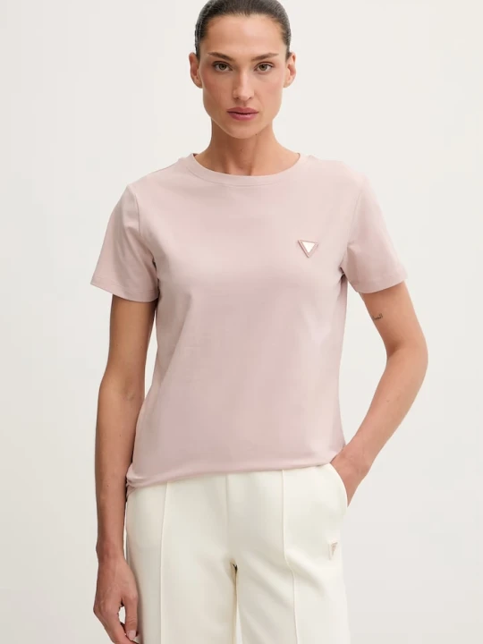 Zdjęcie produktu Guess T-shirt damski bawełniany z elastanem COLETTE różowy