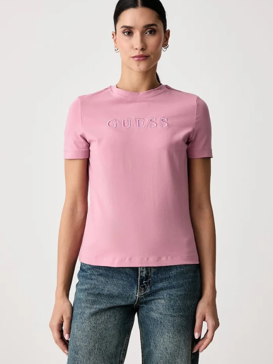 Zdjęcie produktu Guess T-shirt damski bawełniany z elastanem GRAZIA różowy
