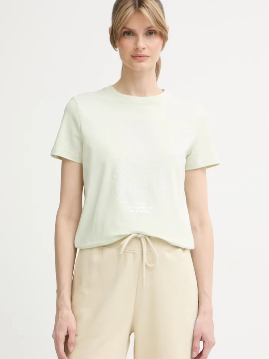 Zdjęcie produktu Guess T-shirt damski bawełniany z elastanem ROMY zielony