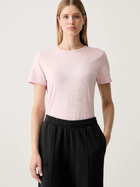 Zdjęcie produktu Guess T-shirt damski bawełniany z elastanem ROMY różowy