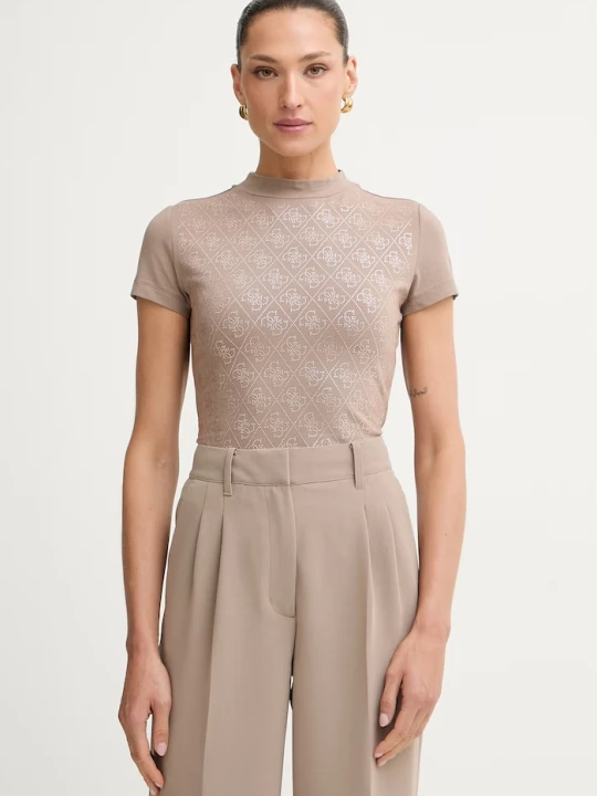 Zdjęcie produktu Guess T-shirt damski z bawełną beżowy