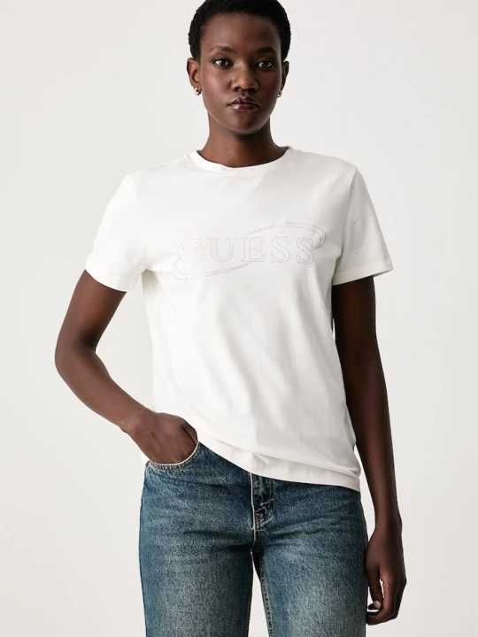 Zdjęcie produktu Guess T-shirt damski z bawełną beżowy