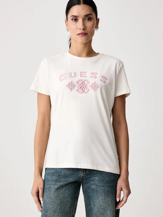 Zdjęcie produktu Guess T-shirt damski z bawełną FABRIZIA beżowy