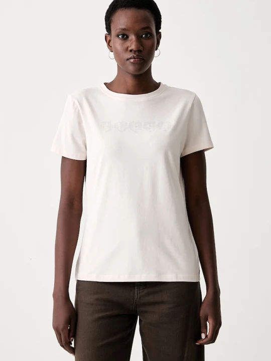 Zdjęcie produktu Guess T-shirt damski z bawełną LUNITA beżowy
