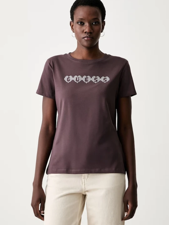 Zdjęcie produktu Guess T-shirt damski z bawełną LUNITA brązowy