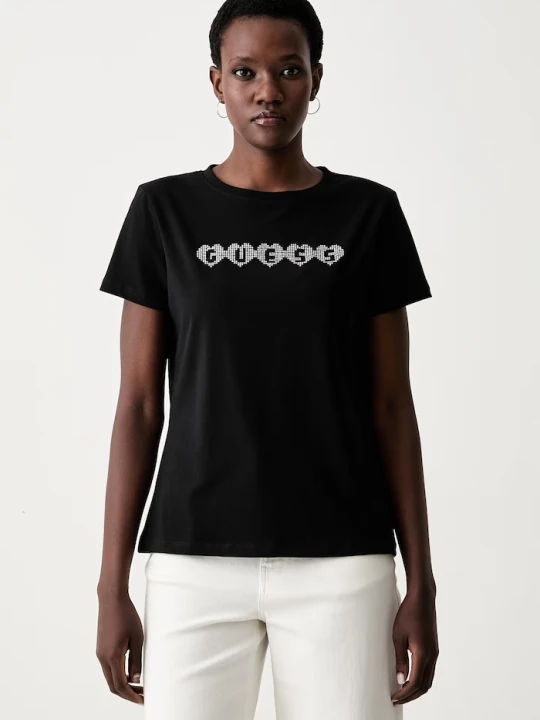 Zdjęcie produktu Guess T-shirt damski z bawełną LUNITA czarny