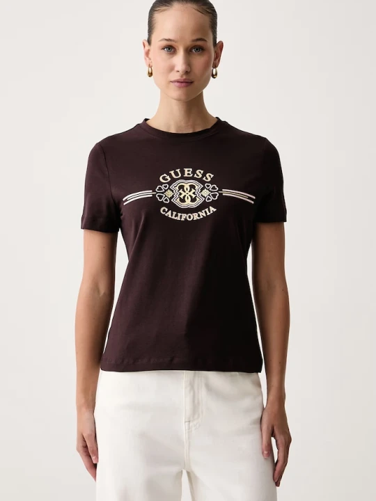 Zdjęcie produktu Guess T-shirt damski z bawełną MICHELA brązowy