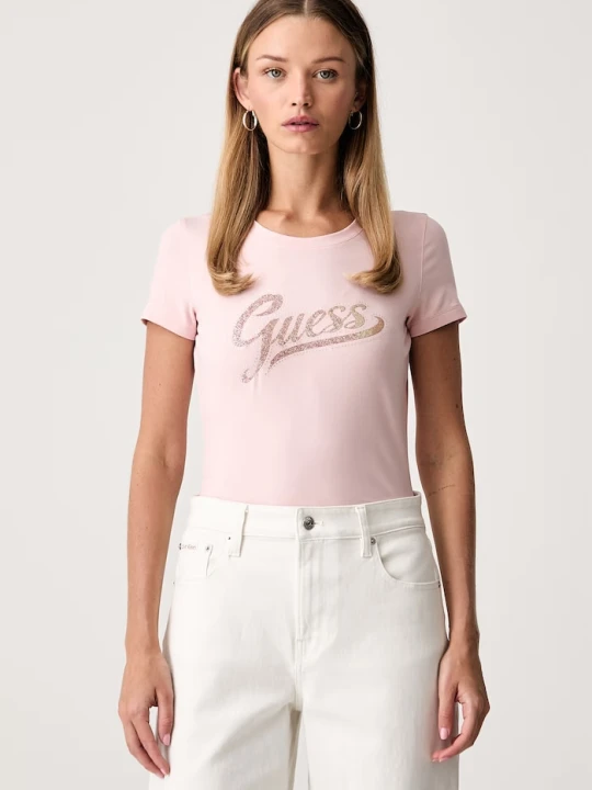Zdjęcie produktu Guess T-shirt damski z bawełną różowy