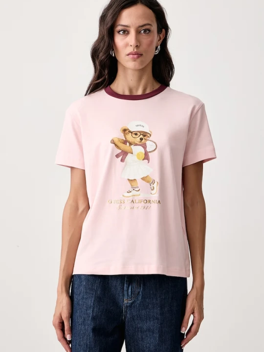 Zdjęcie produktu Guess T-shirt damski z bawełną różowy