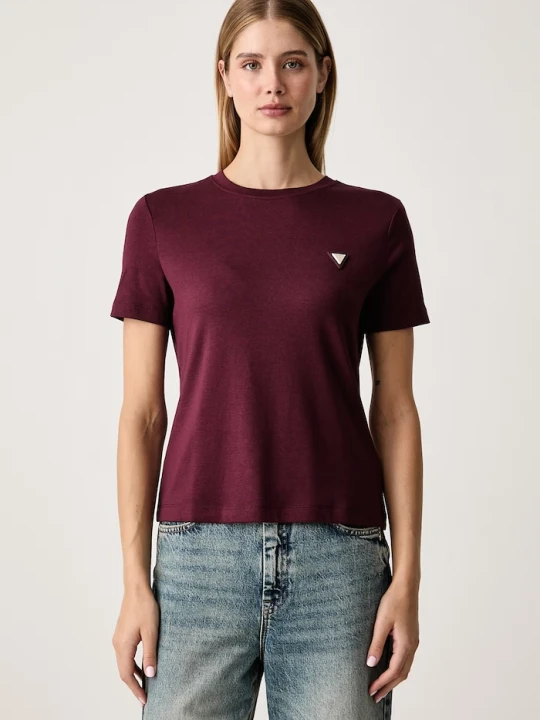 Zdjęcie produktu Guess T-shirt damski z bawełną SONIA bordowy