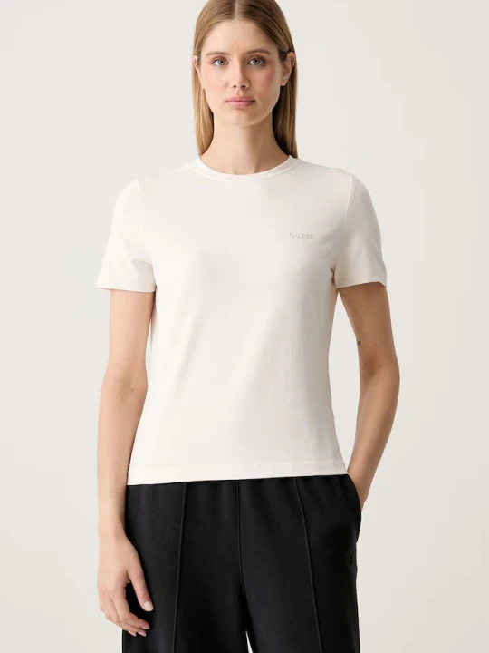 Zdjęcie produktu Guess T-shirt damski z bawełną TRACEY beżowy