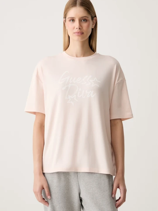 Zdjęcie produktu Guess T-shirt damski z lyocellem LUNA różowy