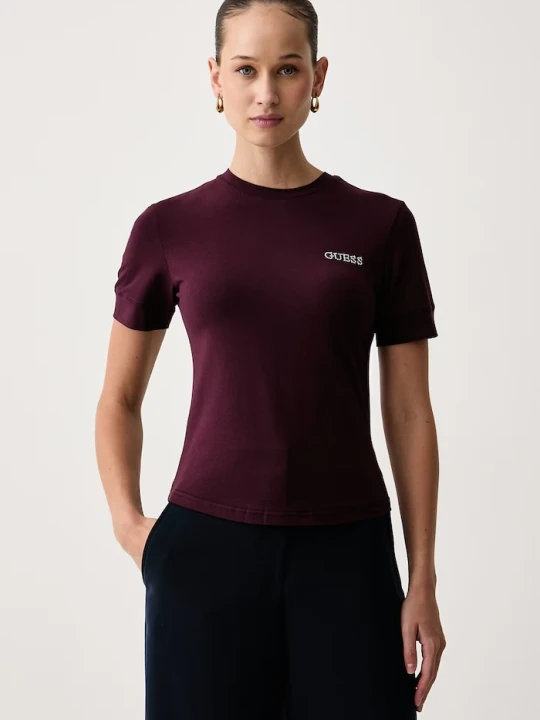 Zdjęcie produktu Guess T-shirt damski z modalem GRETA bordowy