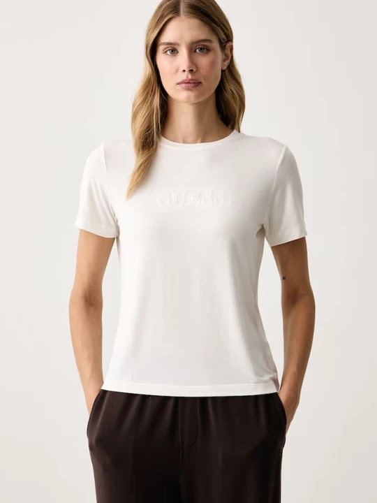 Zdjęcie produktu Guess T-shirt damski z modalem MARIKA beżowy
