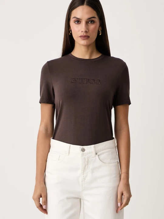 Zdjęcie produktu Guess T-shirt damski z modalem MARIKA brązowy