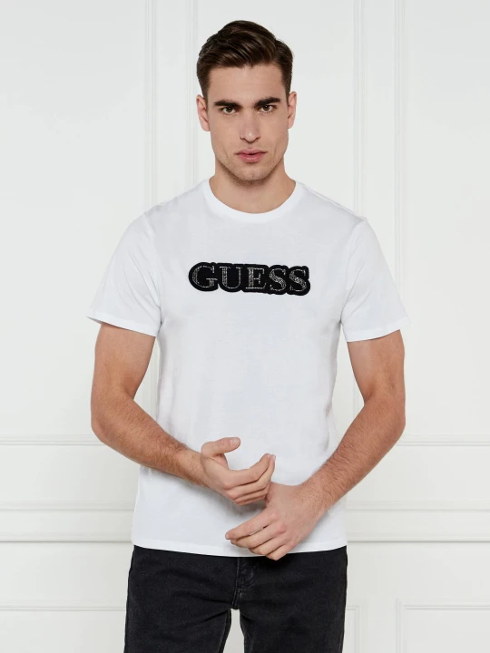 Zdjęcie produktu GUESS T-shirt EMBELLISHED LOGO | Slim Fit biały