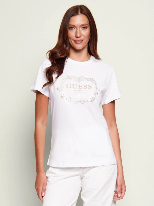 Zdjęcie produktu Guess T-shirt EVA | Slim Fit biały