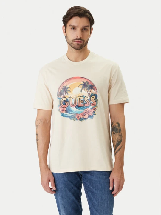 Zdjęcie produktu Guess T-Shirt F6GI08 K8FQ4 Beżowy Reglan Fit