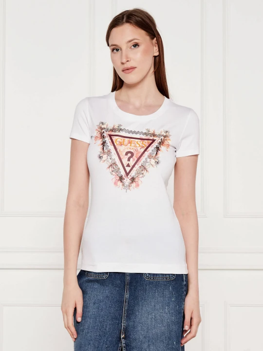 Zdjęcie produktu GUESS T-shirt FLOWERS | Slim Fit biały