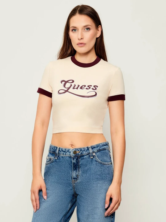 Zdjęcie produktu GUESS T-shirt GLOSSY | Cropped Fit beżowy