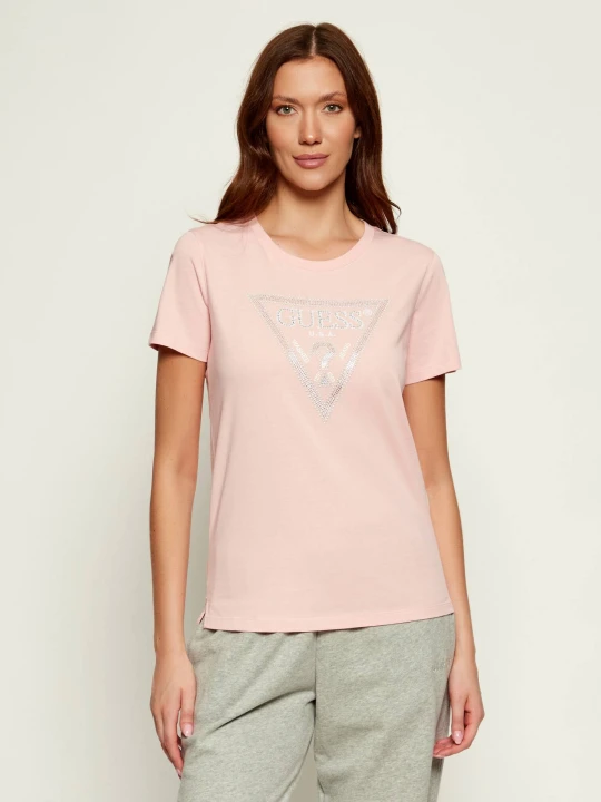 Zdjęcie produktu GUESS T-shirt KRYSTAL | Regular Fit pudrowy róż