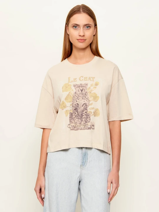 Zdjęcie produktu GUESS T-shirt LE CHAT | Regular Fit beżowy