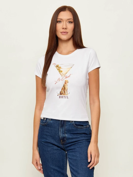 Zdjęcie produktu GUESS T-shirt LEOPARDTINI | Slim Fit biały