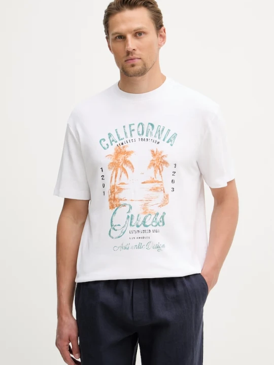 Zdjęcie produktu Guess t-shirt męski bawełniany biały