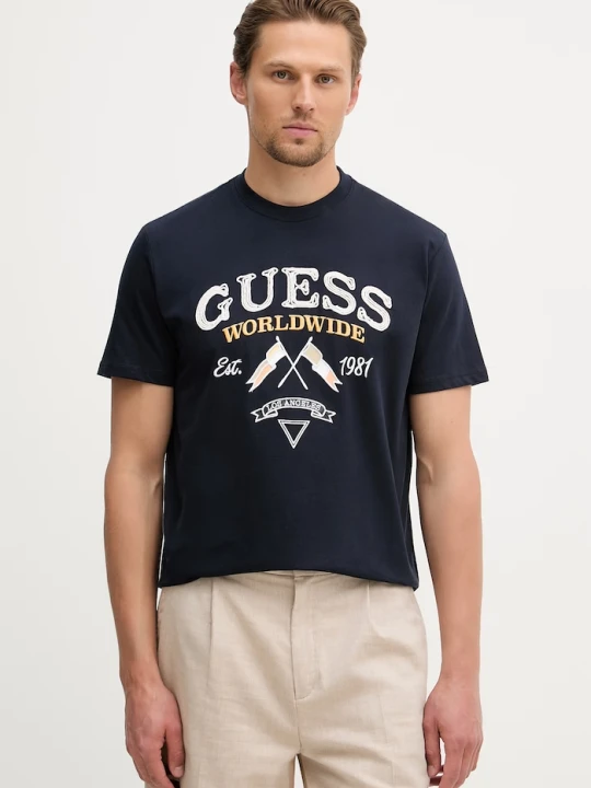 Zdjęcie produktu Guess t-shirt męski bawełniany granatowy