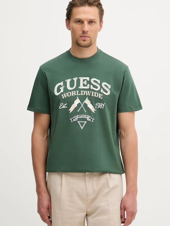 Zdjęcie produktu Guess t-shirt męski bawełniany zielony