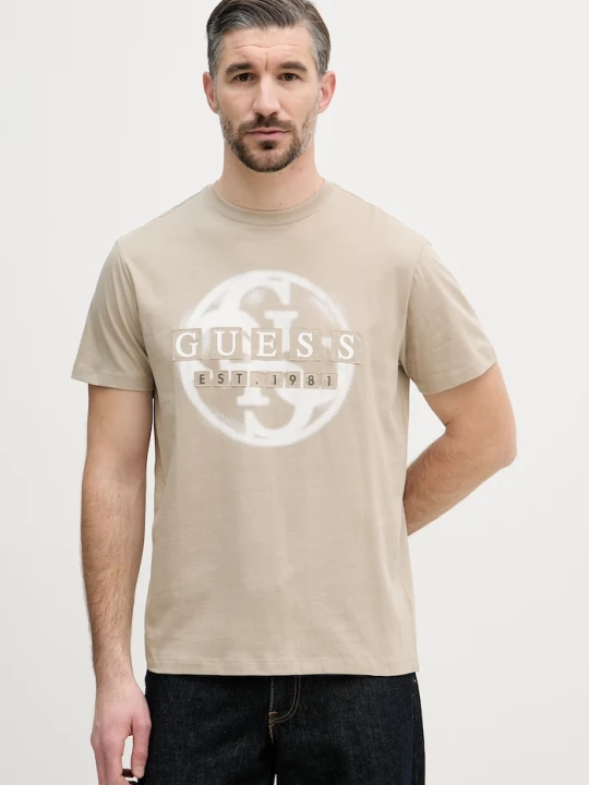 Zdjęcie produktu Guess t-shirt męski bawełniany beżowy