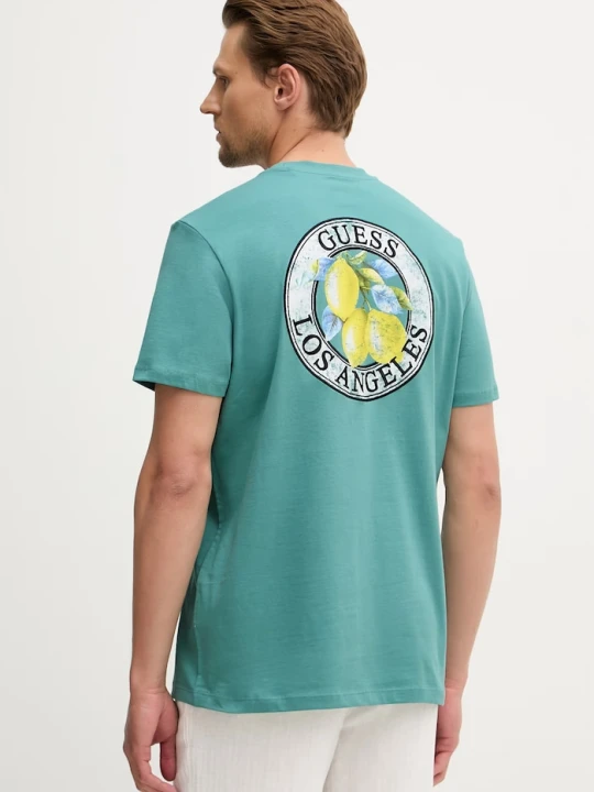 Zdjęcie produktu Guess t-shirt męski bawełniany turkusowy
