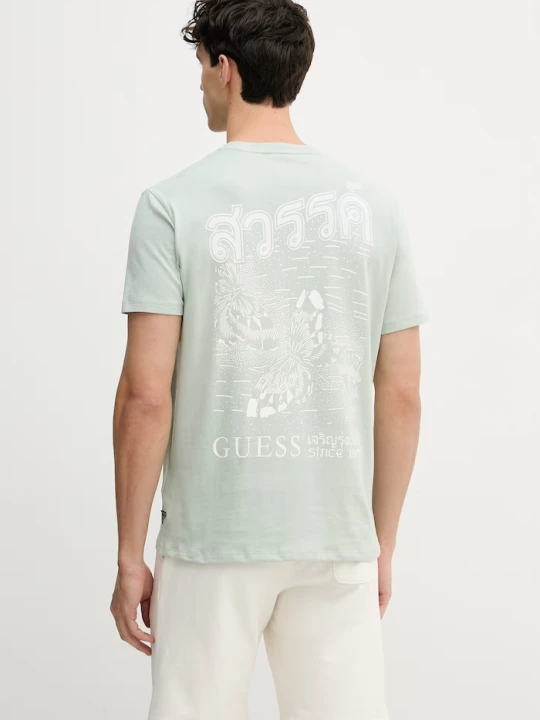 Zdjęcie produktu Guess t-shirt męski bawełniany turkusowy