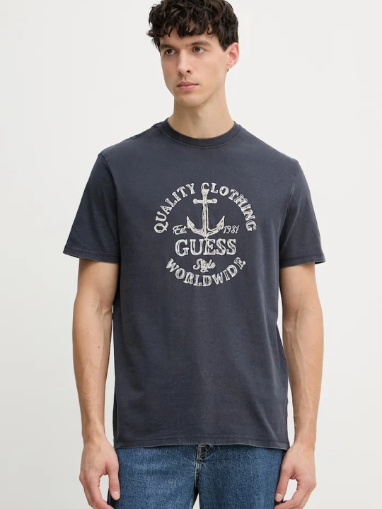Zdjęcie produktu Guess t-shirt męski bawełniany granatowy