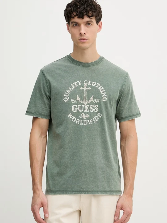 Zdjęcie produktu Guess t-shirt męski bawełniany zielony
