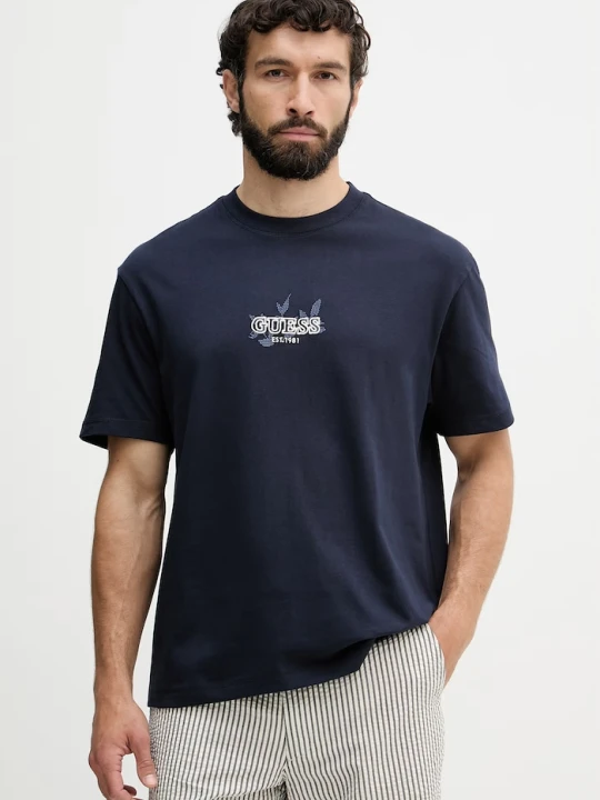 Zdjęcie produktu Guess T-shirt męski bawełniany granatowy
